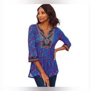 Soft Surroundings tunic boho embroidered sequins paisley holidays print size 1X